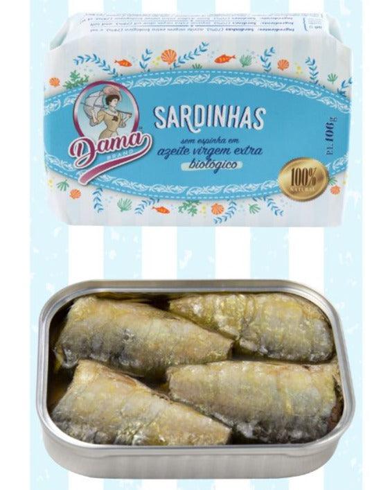 Sardinės ekologiškame pirmojo spaudimo alyvuogių aliejuje, be kaulų (BIO) | Dama